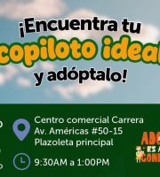 Invitacion a la jornada e adopciones, con los datos del Centro Comercial Carrera en Bogotá