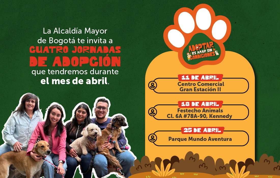 Alcaldía Mayor de Bogotá invita a cuatro jornadas de adopción durante el mes de abril