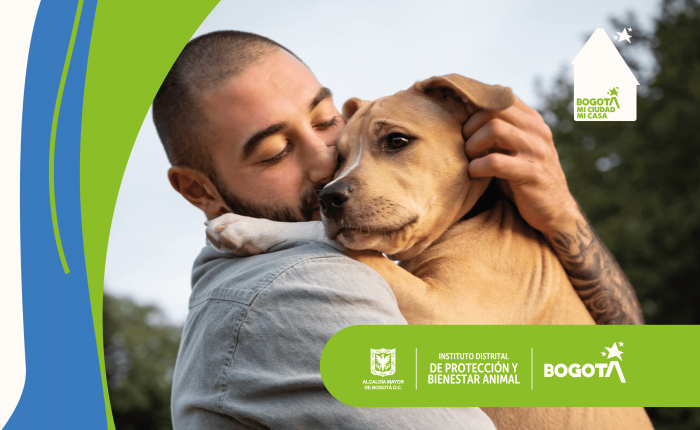 hombre abrazando un perro con cariño